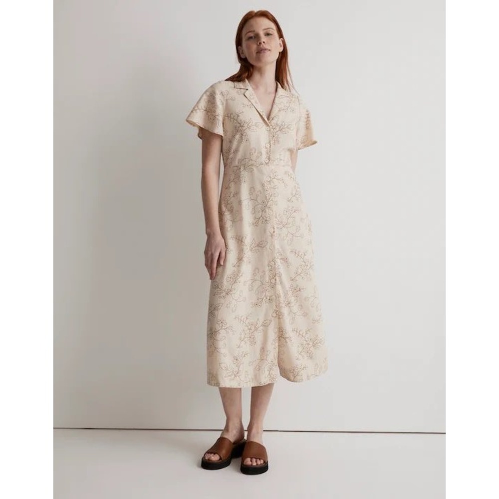 Madewell Kacie midi cream colored linen blend shirtdress size 6